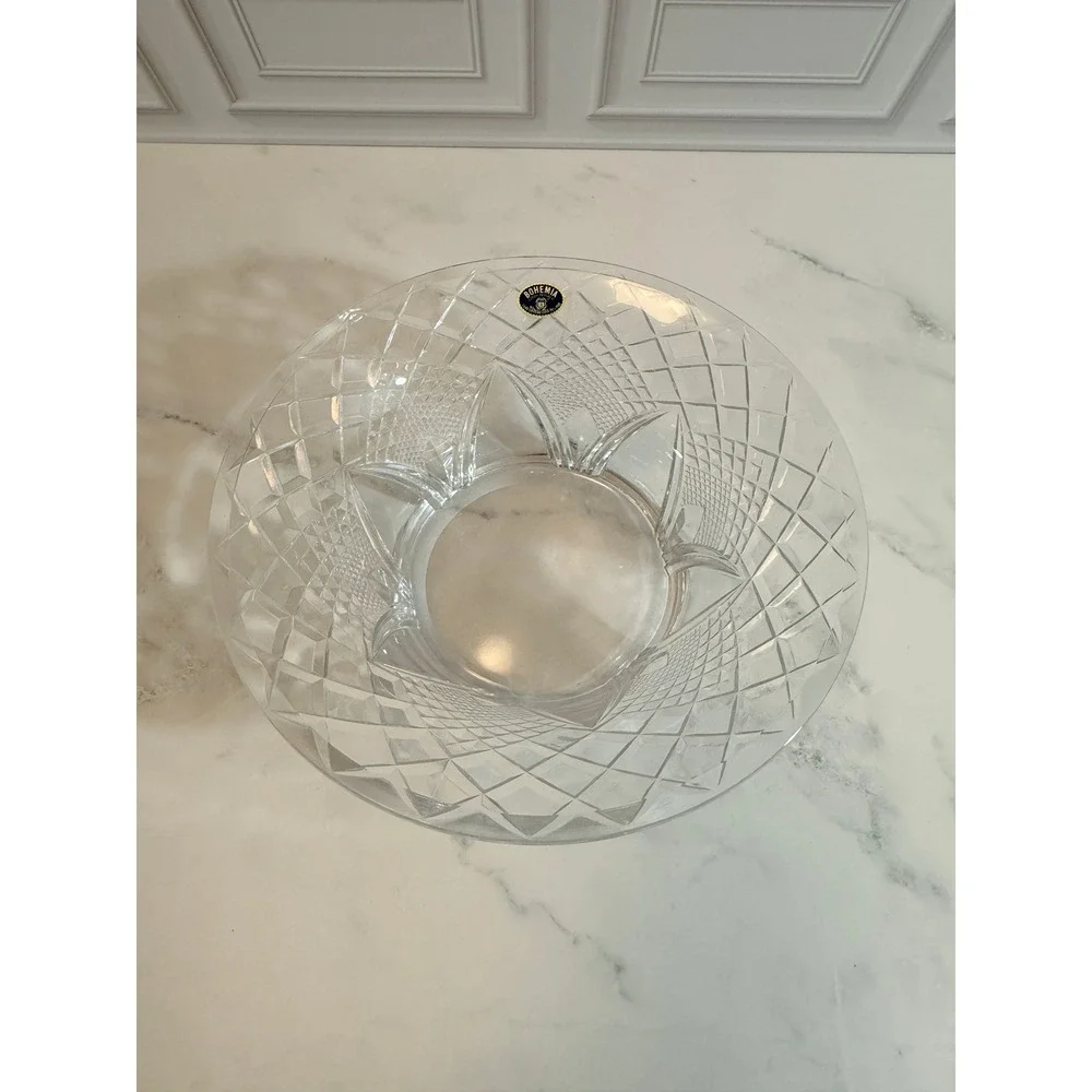 VTG Bohemia Crystal Bowl Athens Diamond Design Fruit Bowl Trifle Bowl MINT!